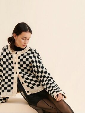 Desert Dreamer Checkerboard Cardigan Sweater